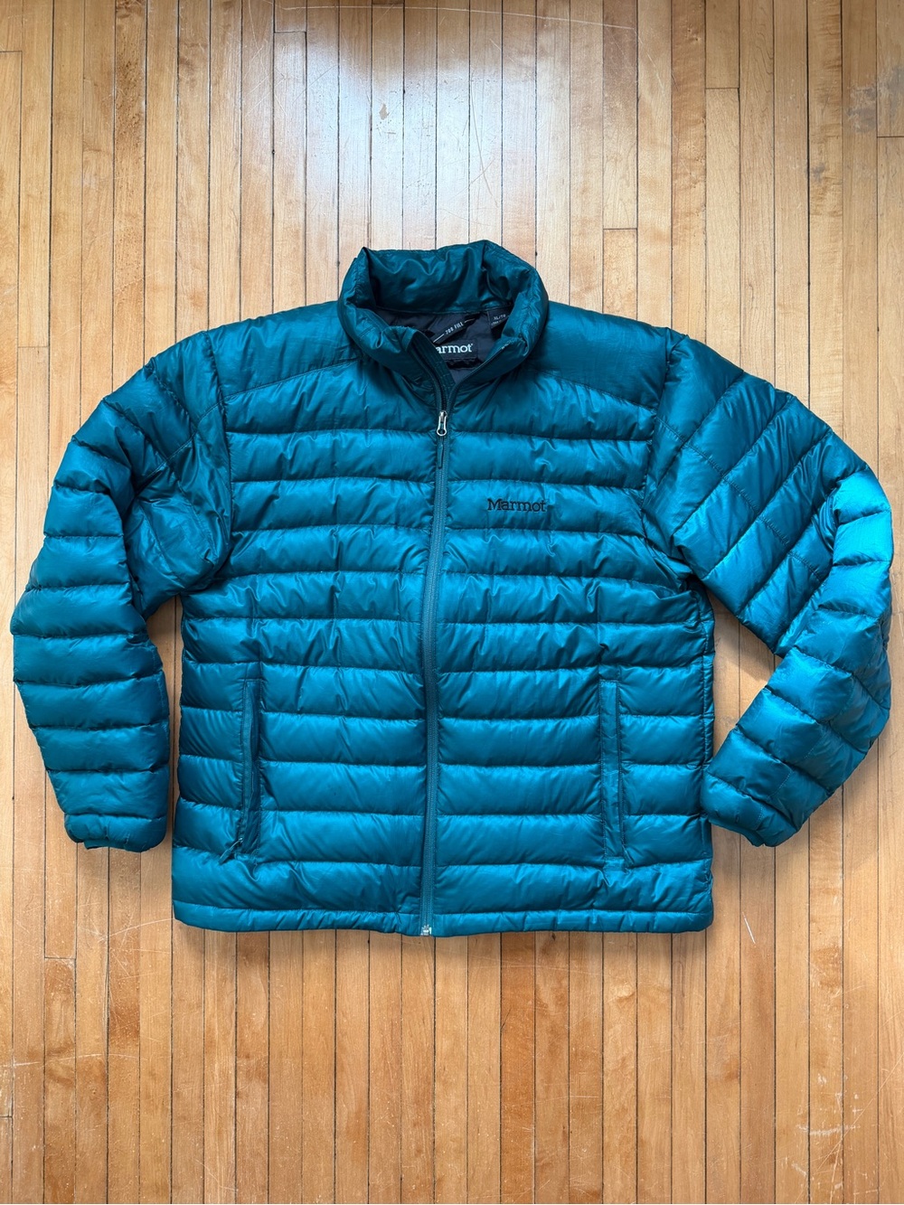 Marmot Puffer Jacket Mens 700 Fill Down Teal Full Zip Outdoor Sz. XL